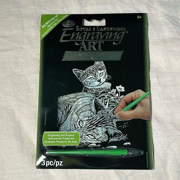 Royal & Langnickel 5"x7" Silver Foil Mini Engraving Tabby Cat & Kitten Art Kit - Picture 1 of 10